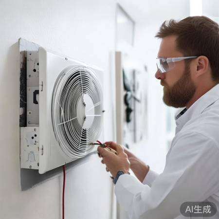 安装新风机，对齐接口。