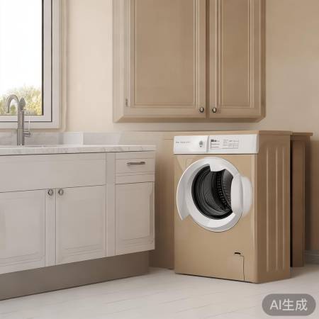 洗衣机与洗手台同色,风格统一