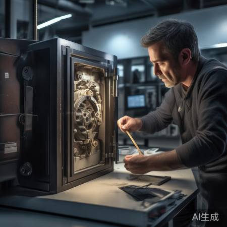 保险柜门锁卡，用小棍撬开