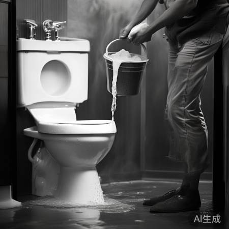 “马桶放水，小心溅水”