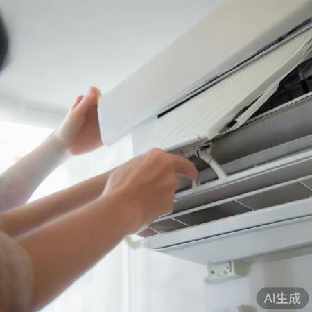 关闭电源，小心取空调过滤网