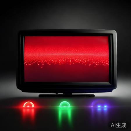 彩色电视：红绿蓝荧光粉混合显色