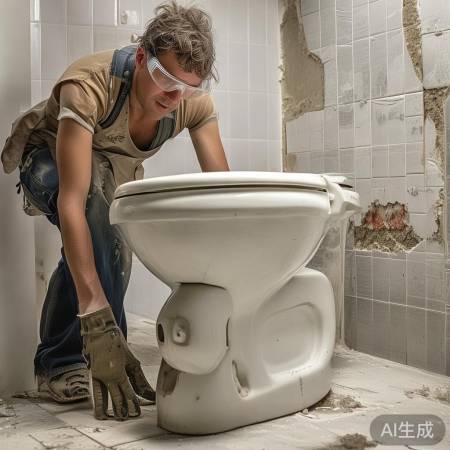 拆除旧马桶中